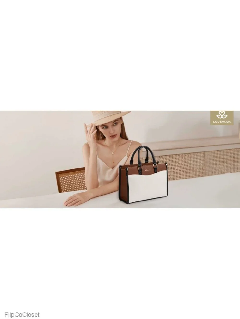 Vintage Color Block Satchel Tote Bag PU Leather Crossbody